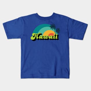 Hawaii Colorful Rainbow Sunset Palm Tree Silhouette Kids T-Shirt